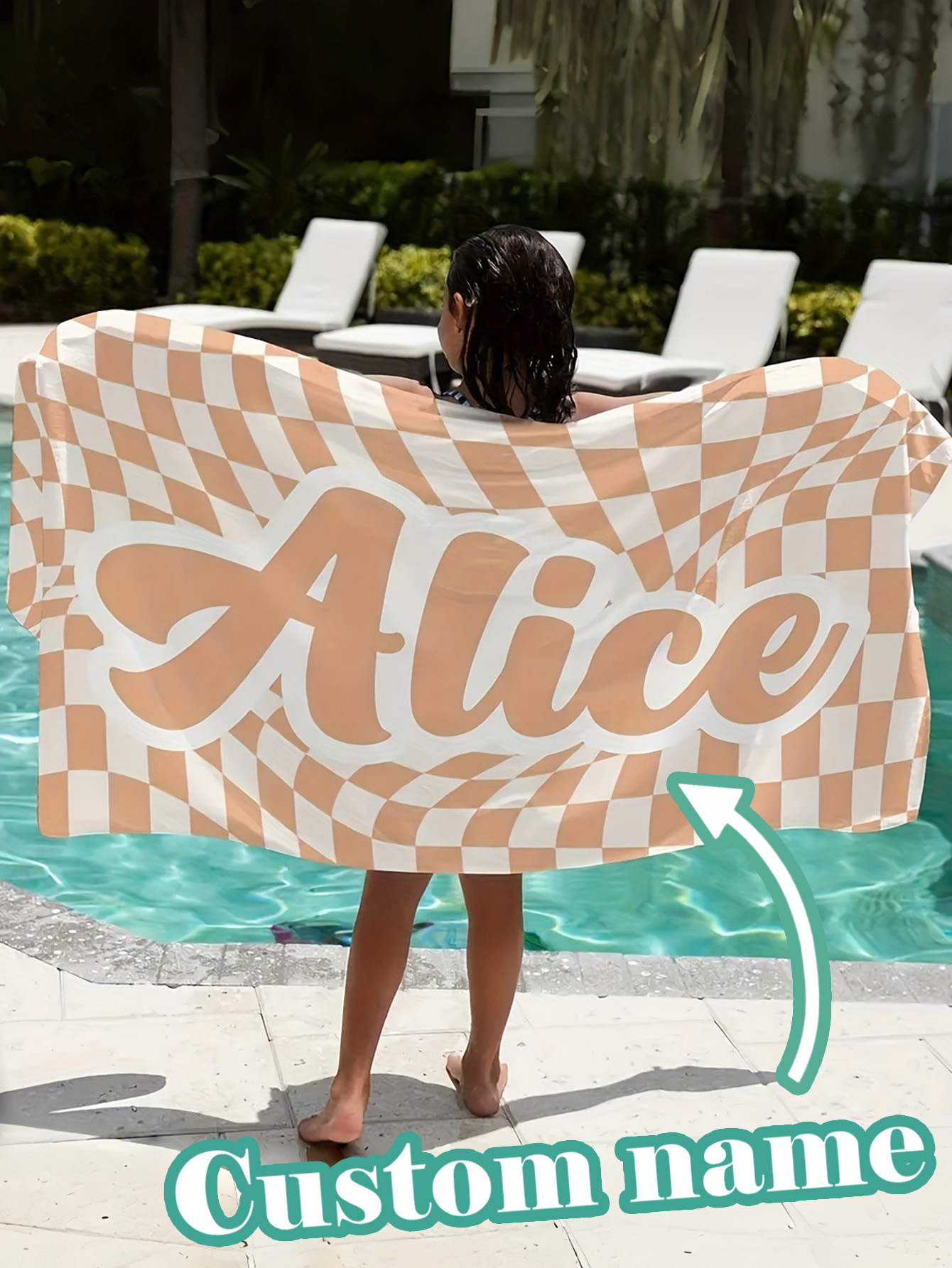 Checkered Text Personalized Beach Towel